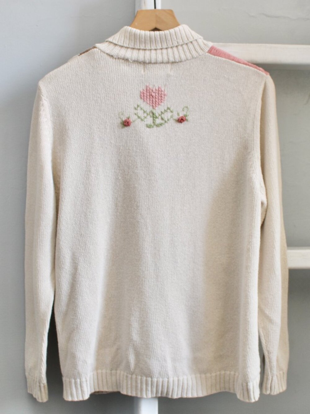 Alfred Dunner Cottagecore Vintage Knit Embroidered Cardigan Cream Pink sz Small - Picture 2 of 4